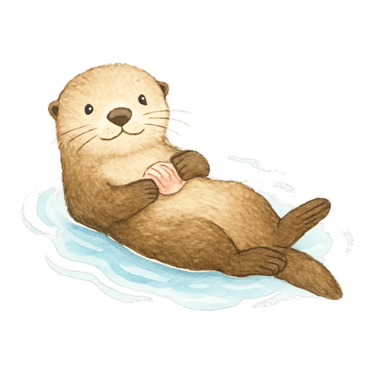 Water animals clipart of a sea otter floating on its back holding a shell