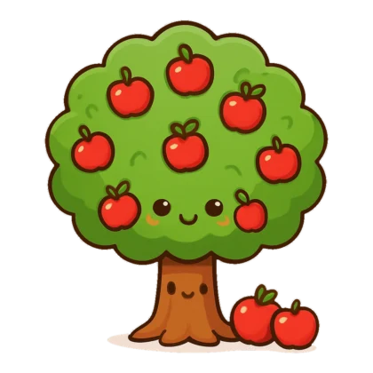 Cute apple tree clipart of a round green tree full of red apples