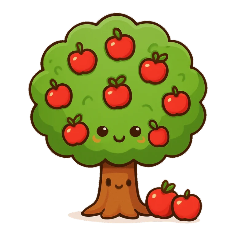 Cute apple tree clipart of a round green tree full of red apples