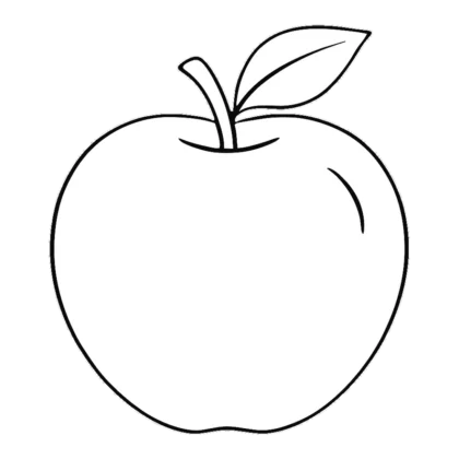 Apple outline clipart of a simple apple with a stem and leaf in black lines