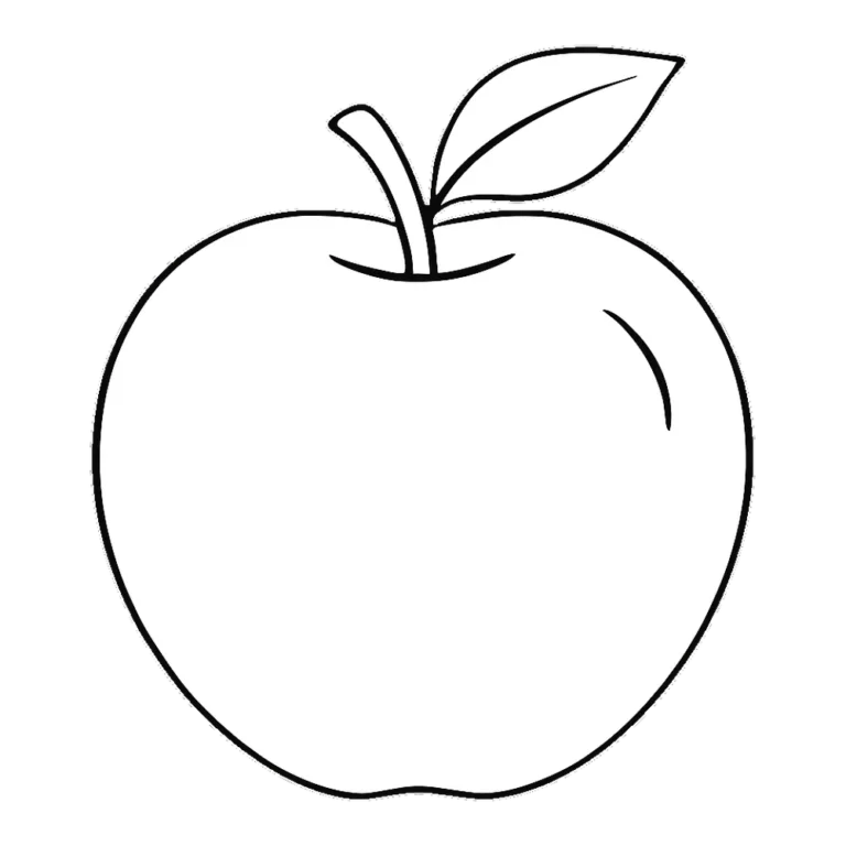 Apple outline clipart of a simple apple with a stem and leaf in black lines
