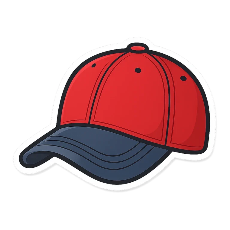 Baseball cap clipart sticker of a red cap with a curved brim and button top