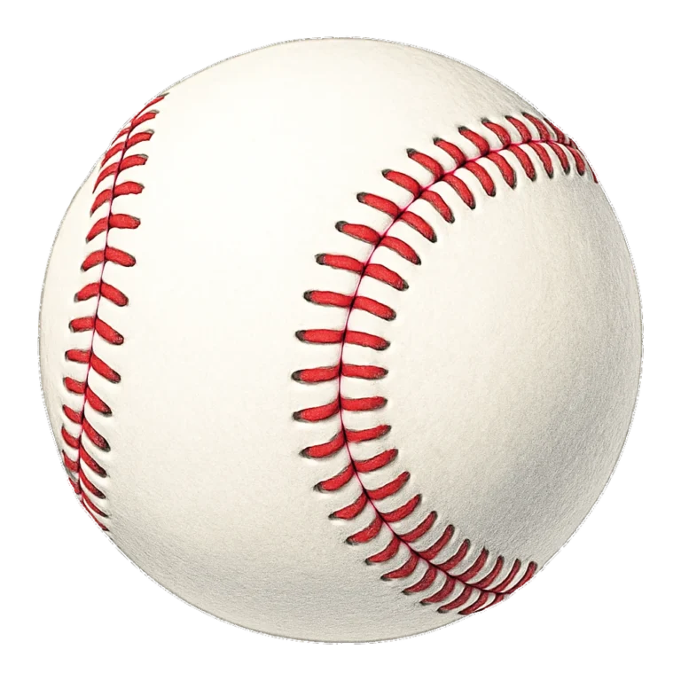 Baseball clip art of a realistic white ball with curved red stitches and soft shading