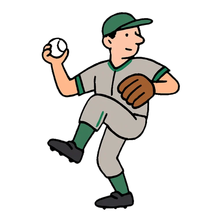 Baseball pitcher clipart doodle of a player in the wind-up with one knee raised