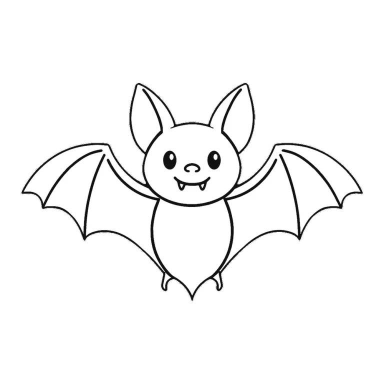 Bat clipart outline of a smiling bat with wings spread wide for coloring