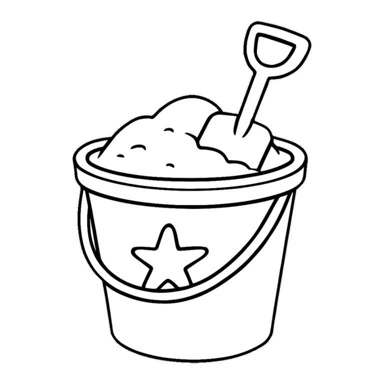 Sand bucket clipart black and white outline of a pail full of sand with a spade