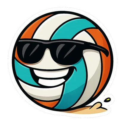 Beach volleyball clipart sticker of a striped ball wearing sunglasses