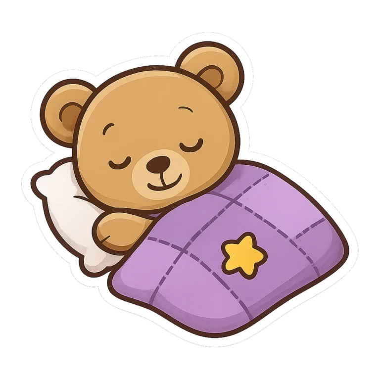 Sleeping teddy bear clipart sticker of a teddy napping on a pillow with a blanket