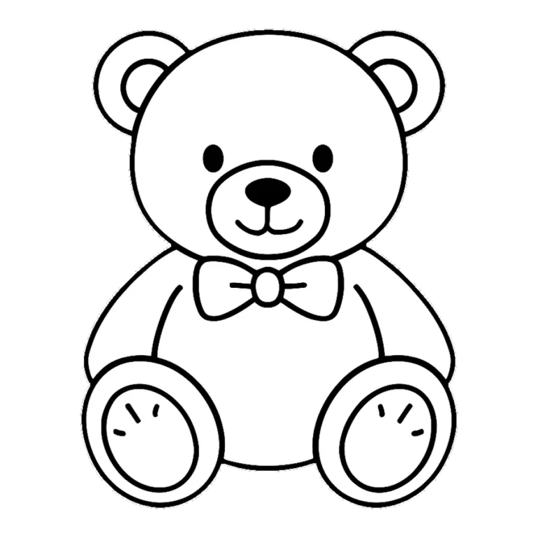 Teddy bear clipart black and white outline of a teddy sitting with a bow