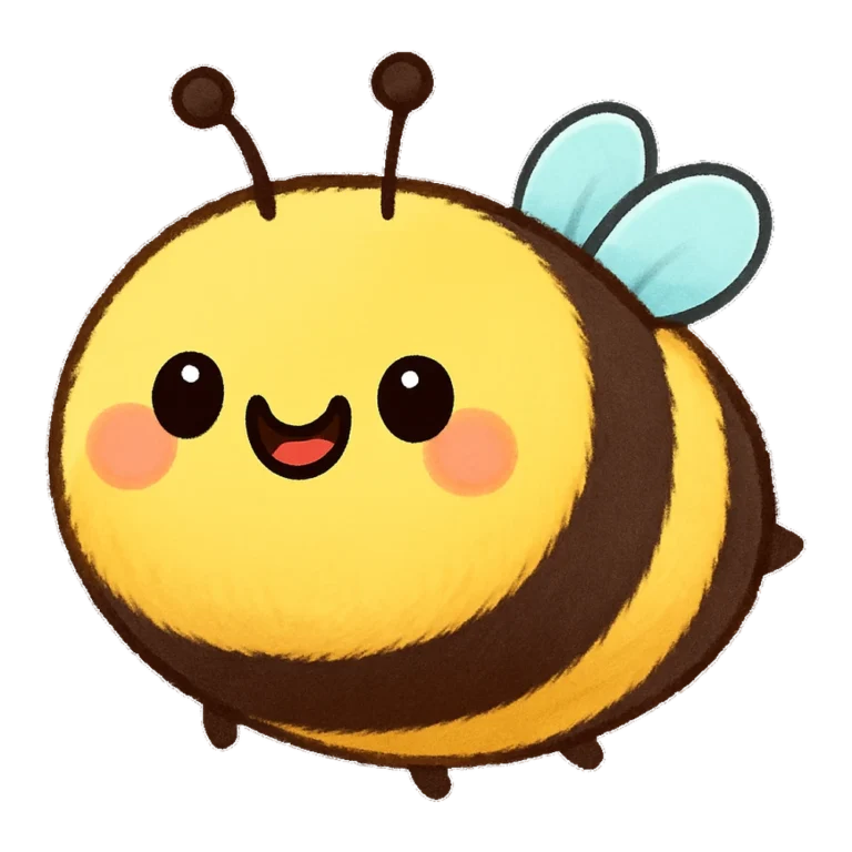 Cute bumble bee clipart of a round fuzzy bee with tiny wings and a big smile