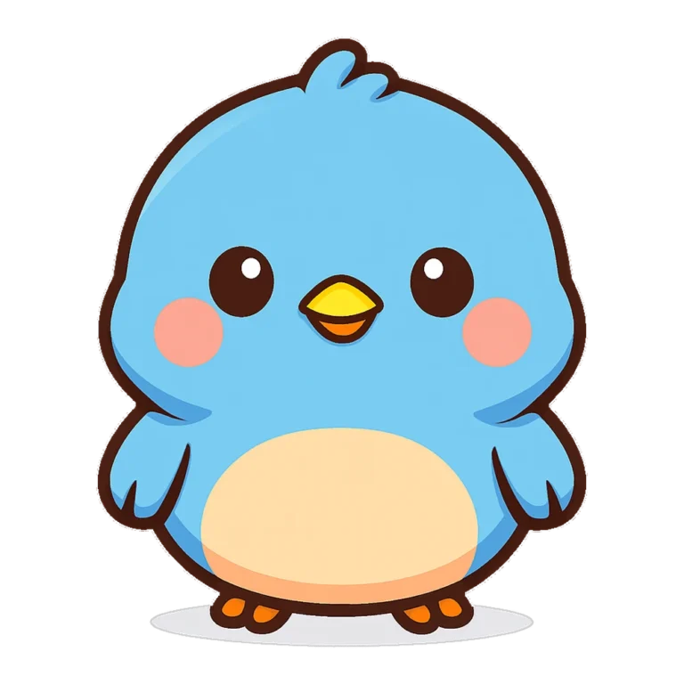 Cute bird clipart of a round little bluebird sitting with a cheerful smile