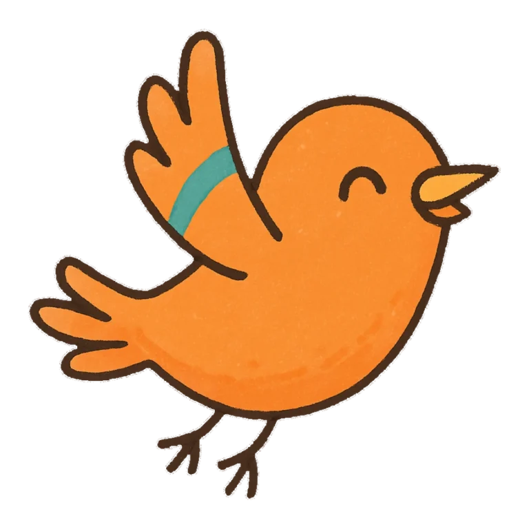 Flying bird clipart doodle of a small orange bird with wings raised mid flight