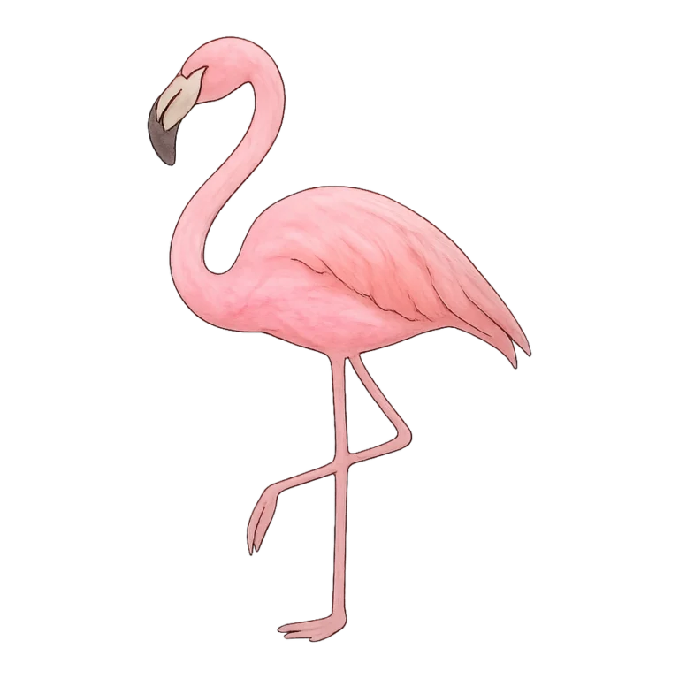Flamingo clipart in watercolor of a pink flamingo standing on one leg