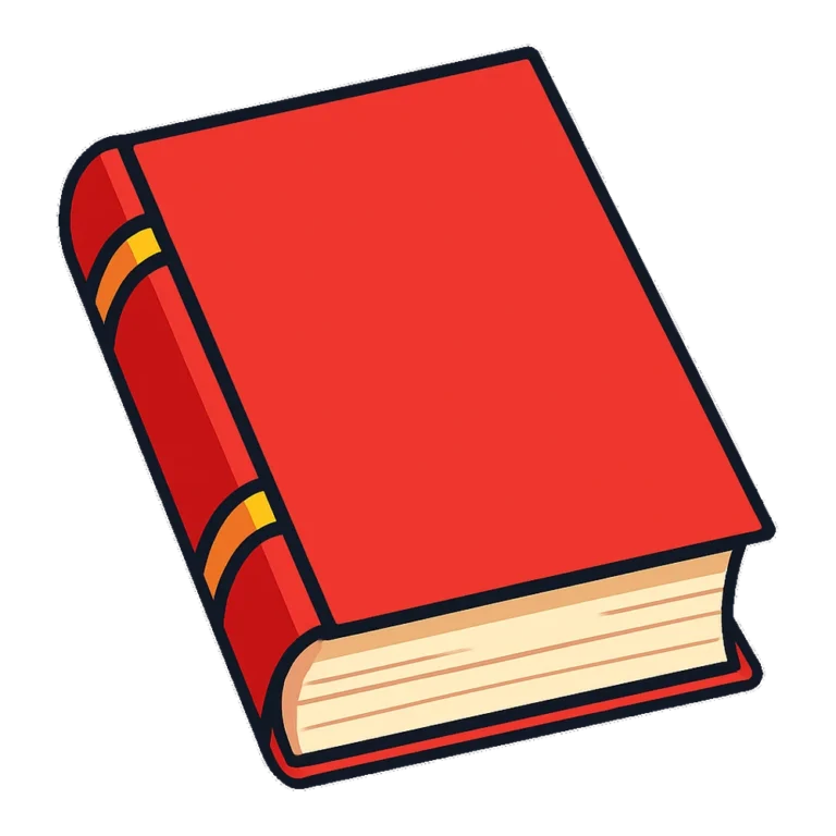Book clipart of a closed red hardcover book with a gold spine band