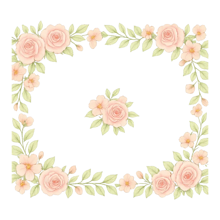 Floral border clipart of a wide rectangle of pink roses and green leaves