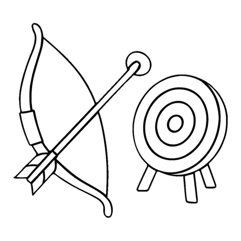 Bow and arrow clipart outline of a kids archery set with a suction cup arrow and target