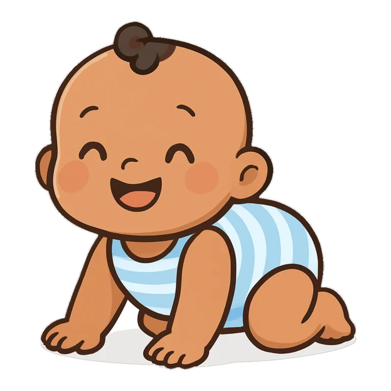 Baby boy clipart of a happy crawling baby in a blue striped romper