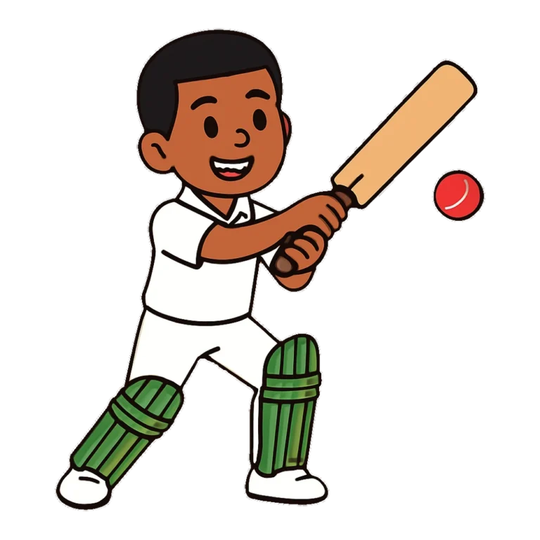 Boy playing cricket clipart of a boy swinging a cricket bat in white sports clothes