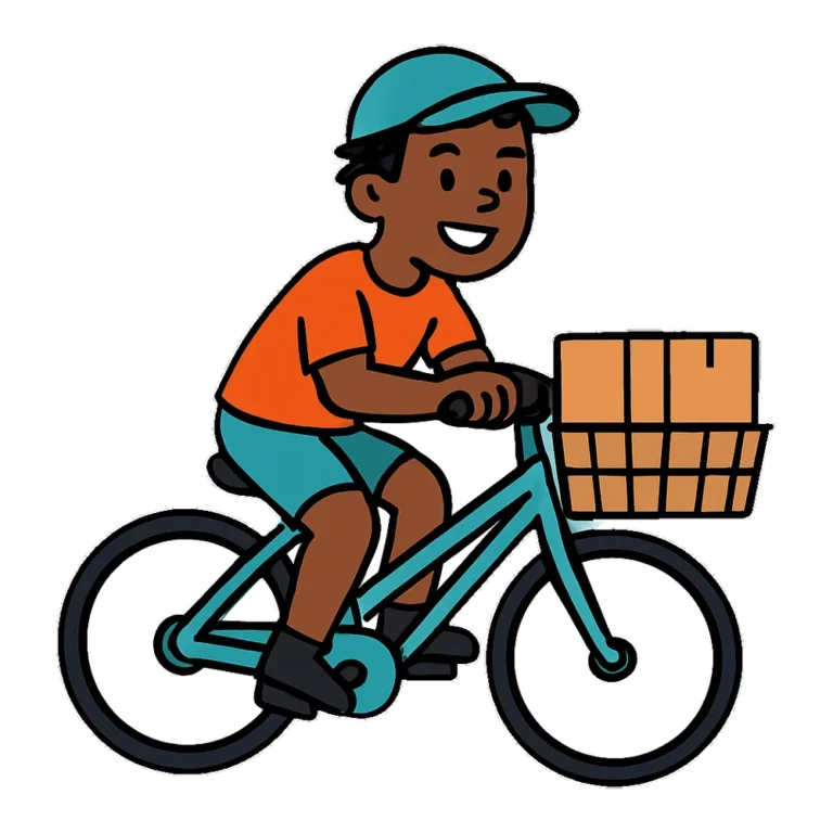 Delivery boy clipart of a young man on a bicycle with a parcel box