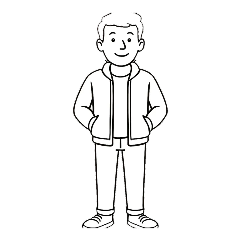 Man clipart black and white outline of a man standing with his hands in his pockets