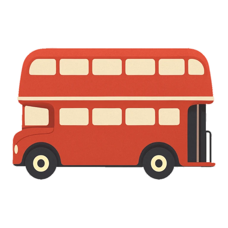 Red bus clipart of a retro double-decker bus with two rows of windows