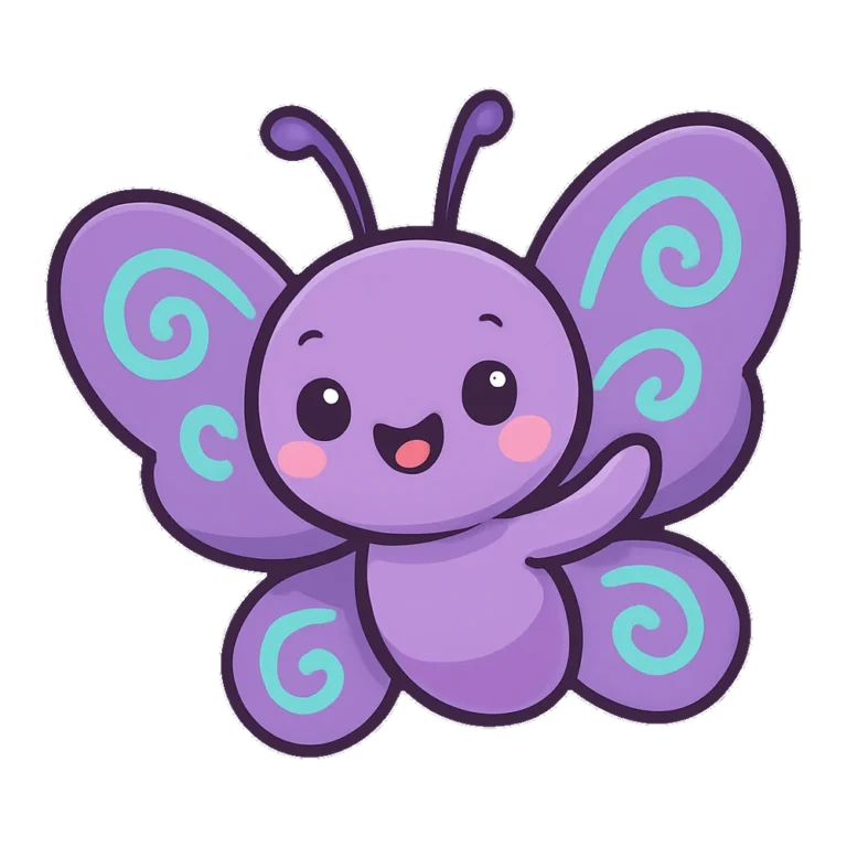 Cartoon butterfly clipart of a purple butterfly waving with one wing