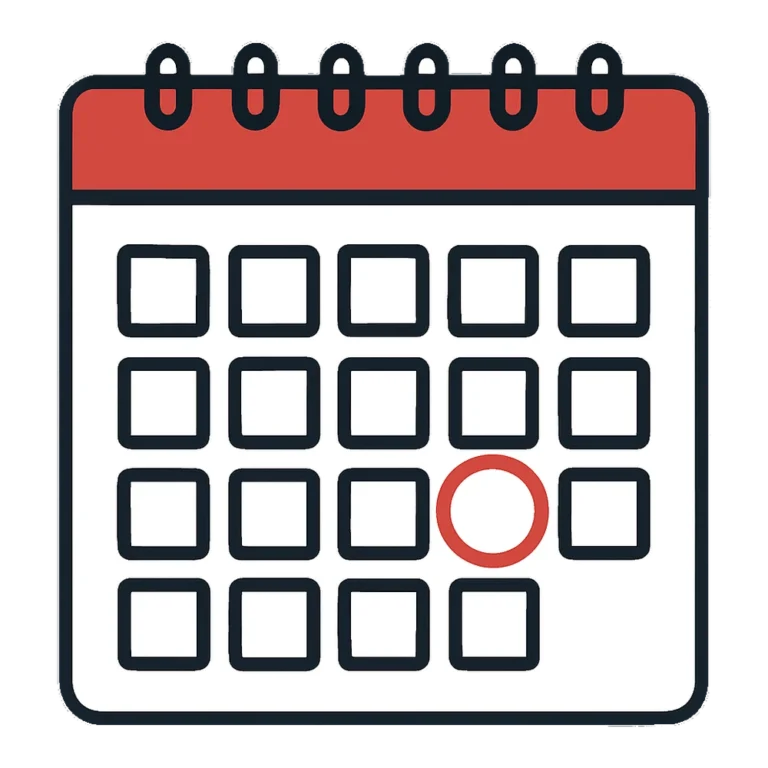 Calendar clipart of a spiral wall calendar with a blank grid and one red circle