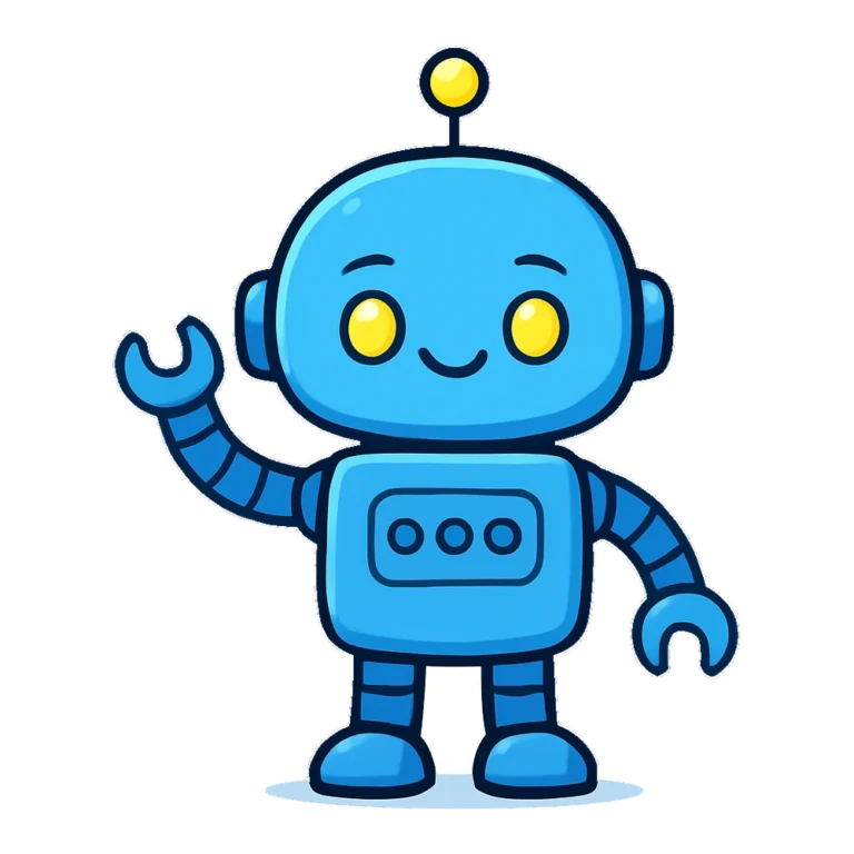 Robot clipart of a cute blue robot waving with a round head and antenna