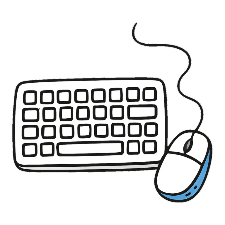 Computer keyboard clipart doodle with a computer mouse and its cord