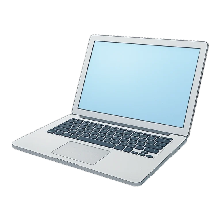Laptop clipart of a realistic open silver laptop computer with a glowing screen