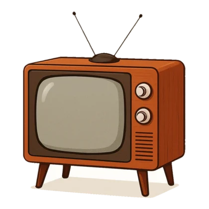 TV clipart of a retro wooden television with rabbit ear antennas