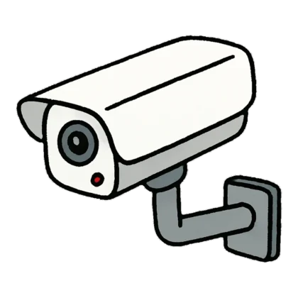 Security camera clipart doodle of a white wall-mounted CCTV camera