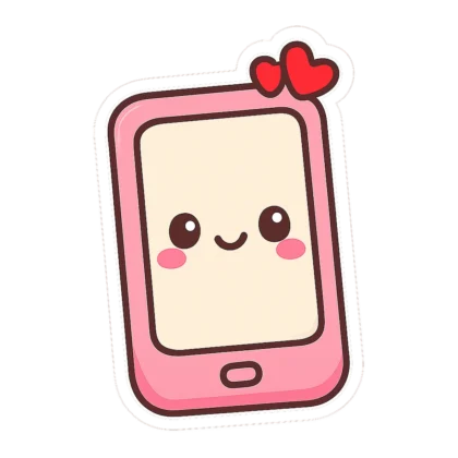 Cute phone clipart sticker of a pink cell phone with a smile and little hearts