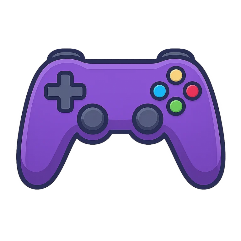 Video game clipart sticker of a purple game controller with colorful buttons