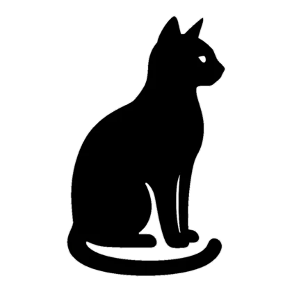 Cat silhouette clipart of a black cat sitting tall with its tail around its paws