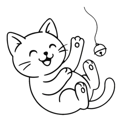 Cat clipart outline of an easy kitten lying on its back playing with a bell