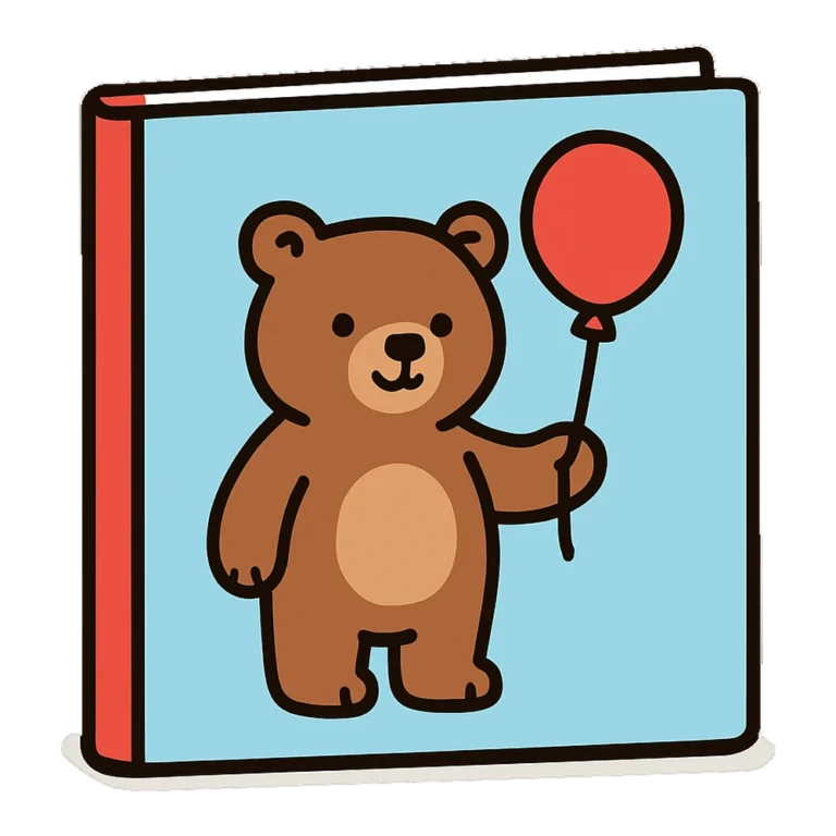 Childrens book clipart of a picture book with a friendly bear on the cover