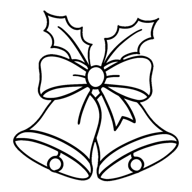 Christmas bells clipart black and white outline of two bells tied with ribbon