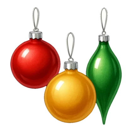 Christmas ornament clipart trio of shiny glass baubles in red, gold and green