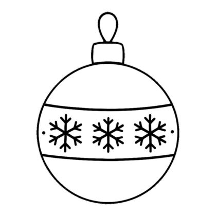 Black and white ornament clipart of a round bauble with a snowflake pattern