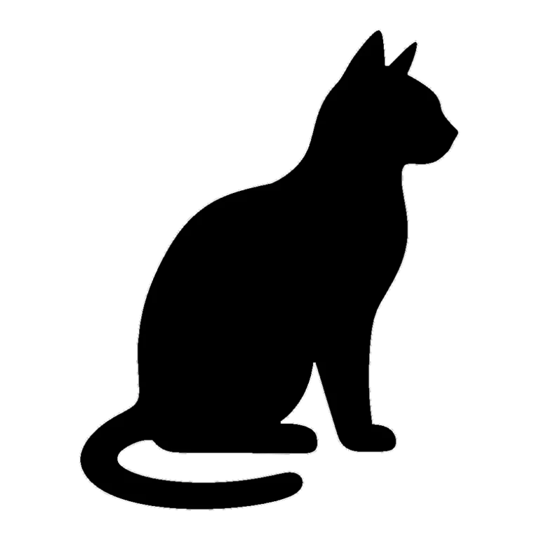 Cat silhouette clipart of a sitting cat with pointed ears and a curled tail