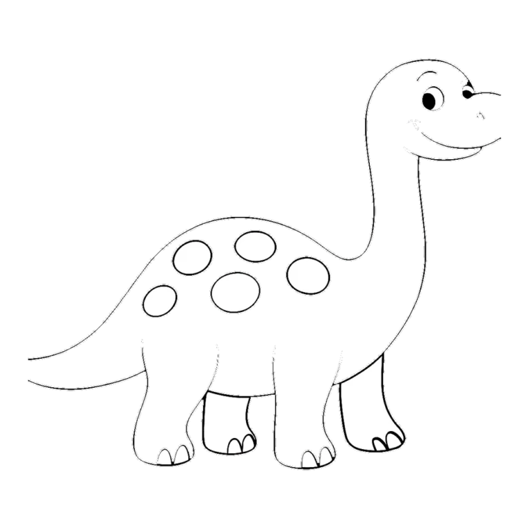 Black and white dinosaur clipart outline of a friendly long neck dinosaur