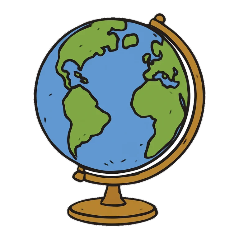 Earth globe drawing clip art of a blue and green globe on a wooden stand