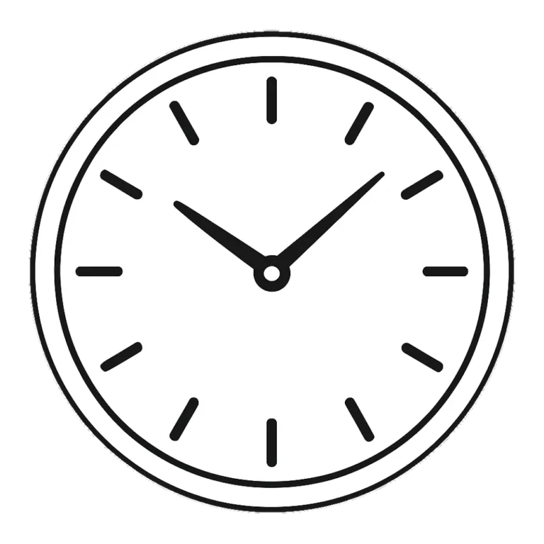 Clock clipart black and white outline of a blank face with tick marks and hands
