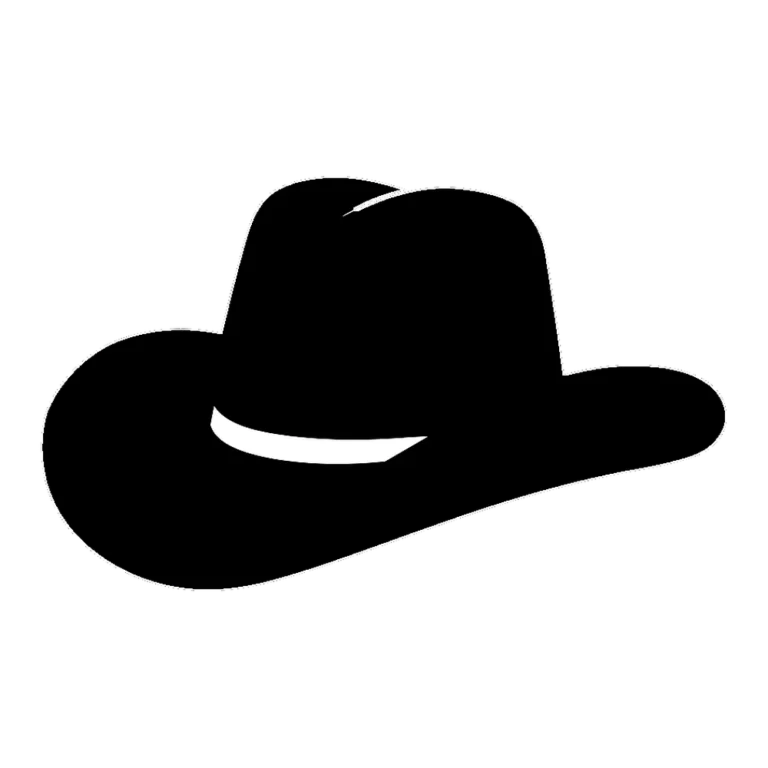 Black and white cowboy hat clipart silhouette with a wide curved brim