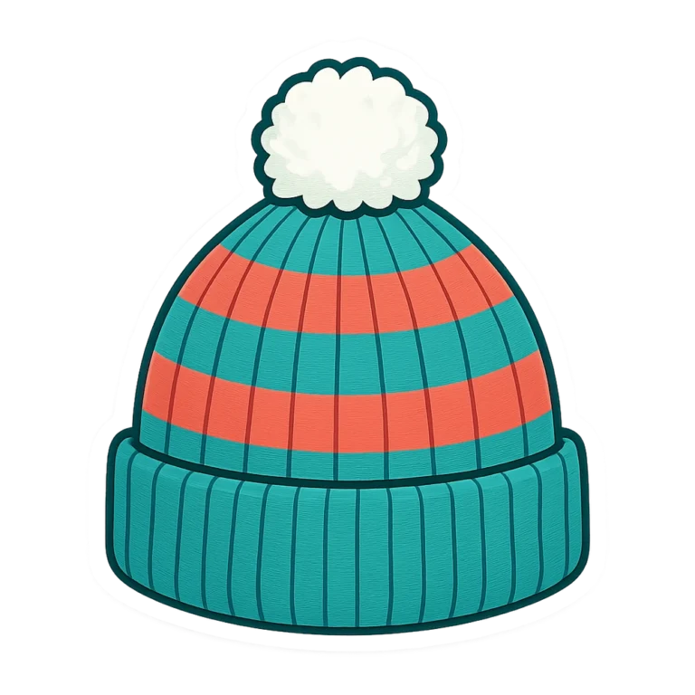 Hat clipart sticker of a knit winter beanie with a big fluffy pompom