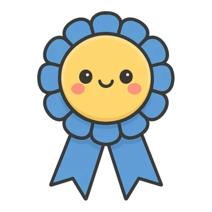 Good job clipart of a cute blue award ribbon with a happy face