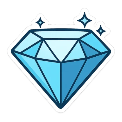 Diamond clipart sticker of a sparkling blue cut diamond with white shine marks