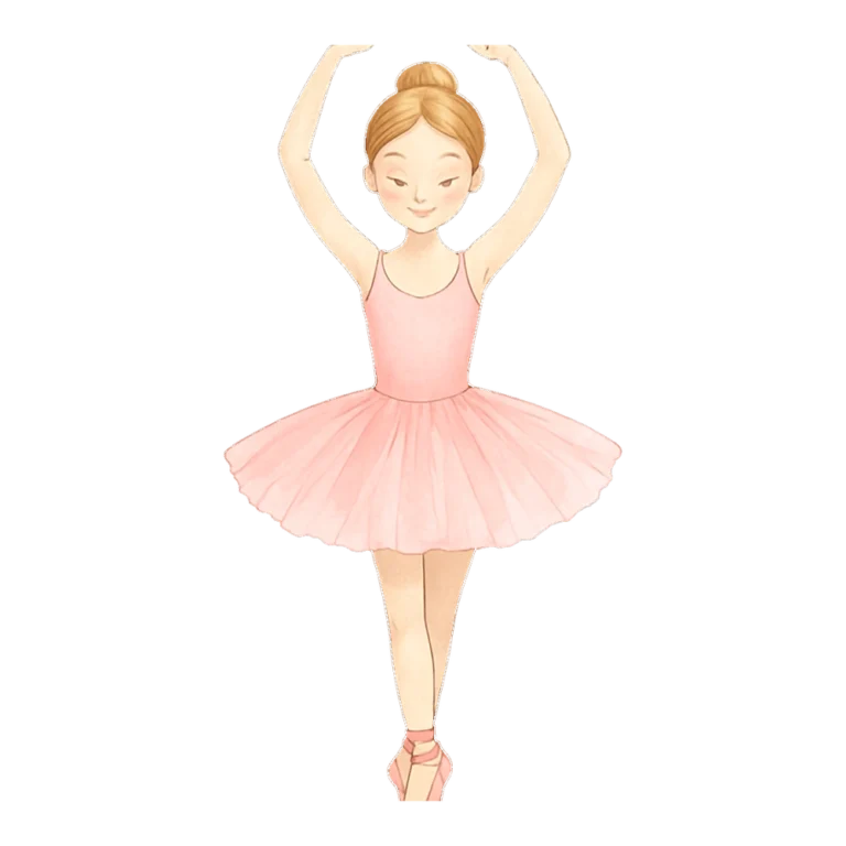 Ballet dance clipart of a girl in a pink tutu on her toes, painted in watercolor