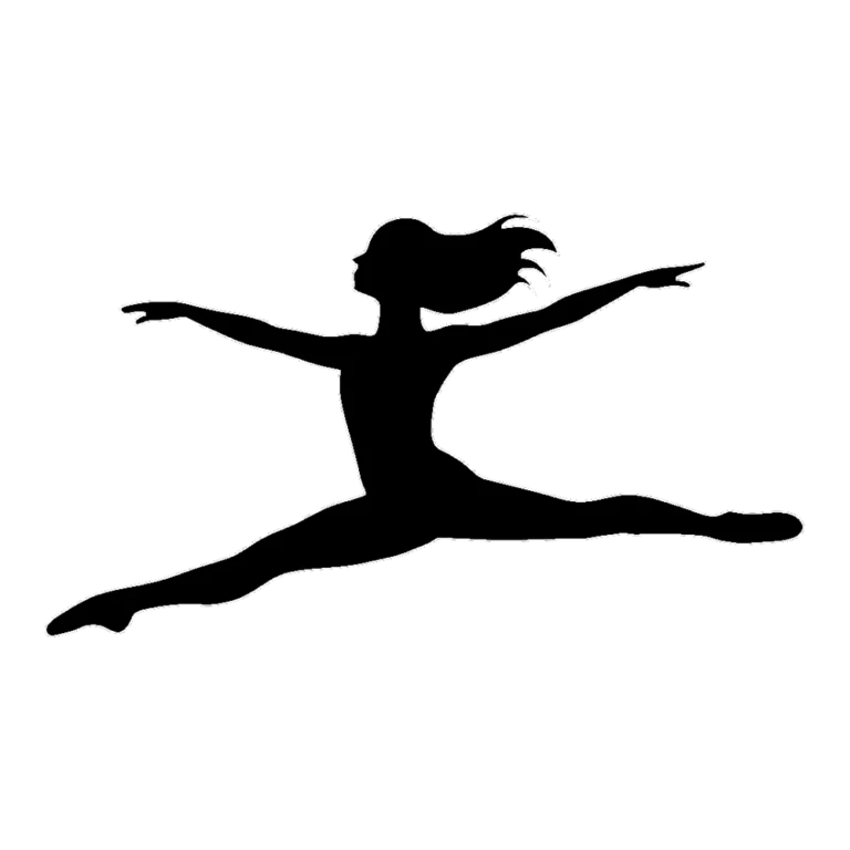 Dancer silhouette clipart of a girl leaping with arms and legs stretched wide